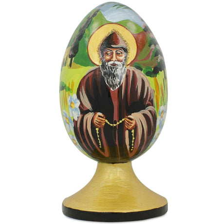 Wood Monk & Priest St. Charbel Makhluf Wooden Figurine 4.75 Inches in Multi color Oval