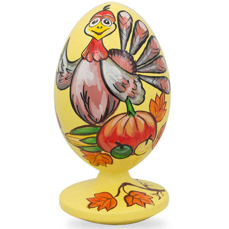 Wood Thanksgiving Turkey in Autumn Wooden Figurine in Multi color Oval