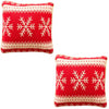 Fabric Set of 2 White Snowflakes on Red Christmas Throw Cushion Pillow Covers in Red color Square