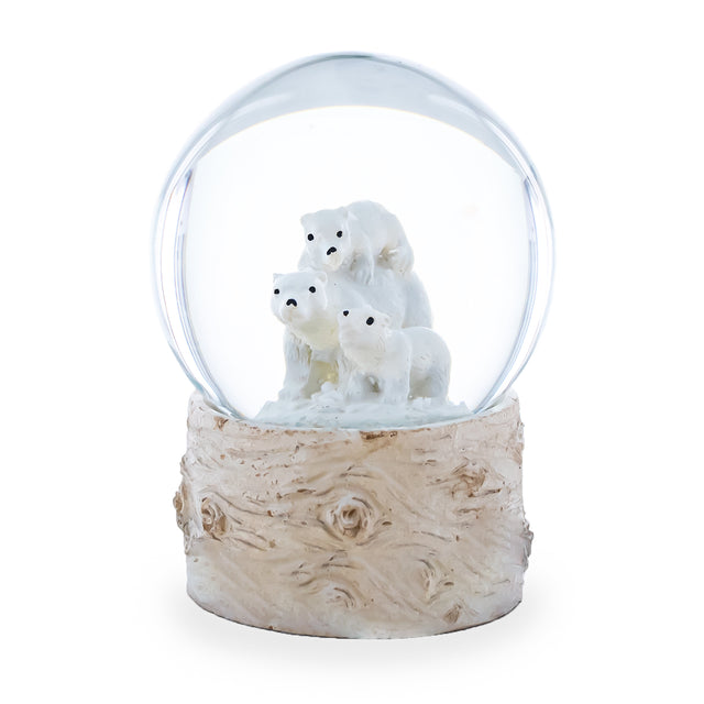 Resin Arctic Bears Mini Water Snow Globe: Polar Bear Family Delight in White color