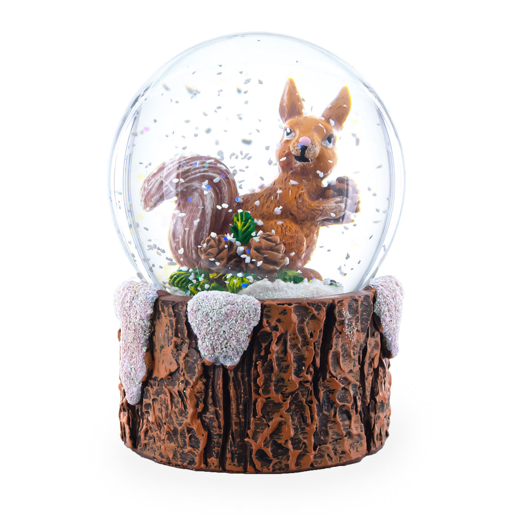Resin Pinecone Pal Mini Water Snow Globe: Squirrel with a Nutty Friend in Brown color