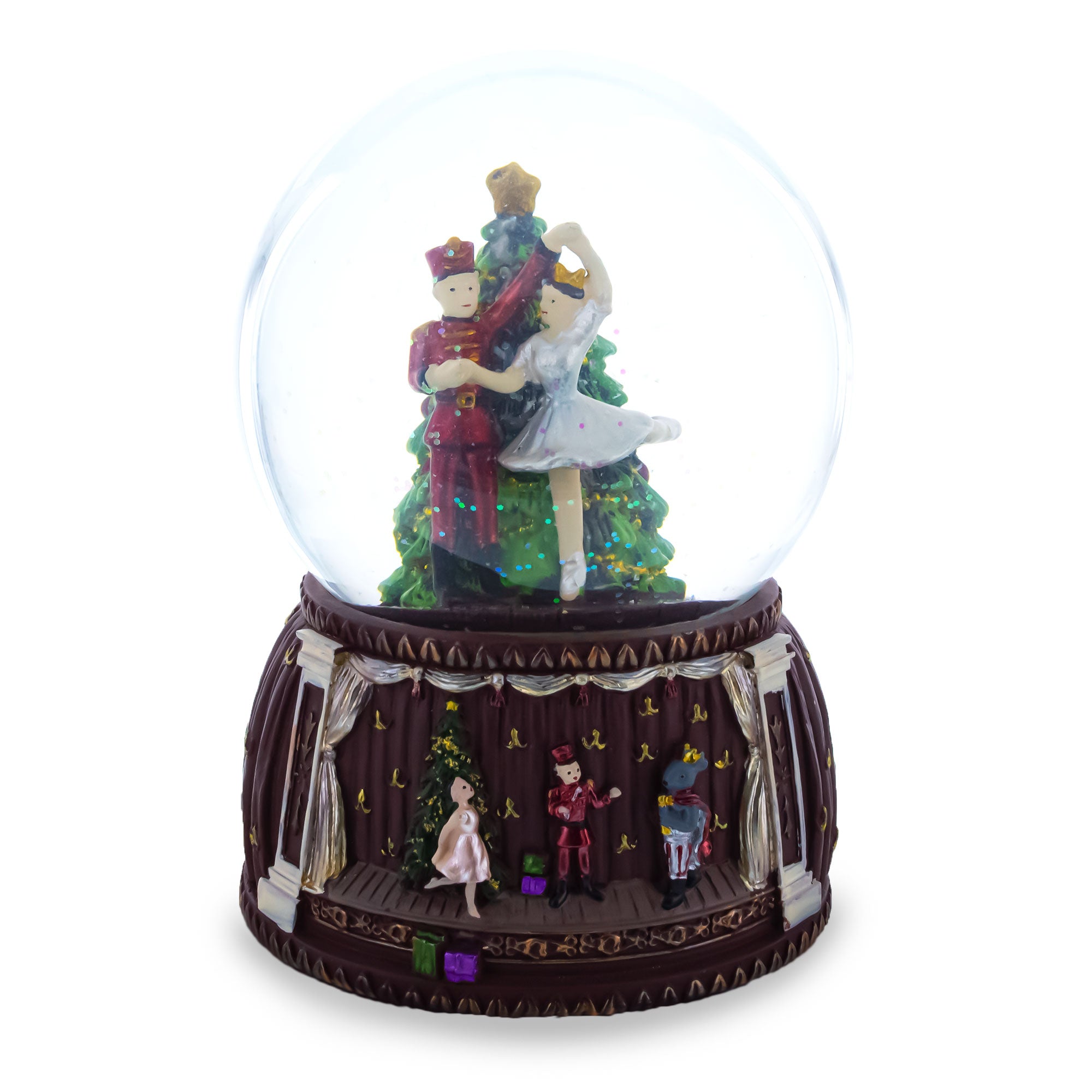 Dancing Nutcracker and Ballerina Musical Water Snow Globe in Multi color Round