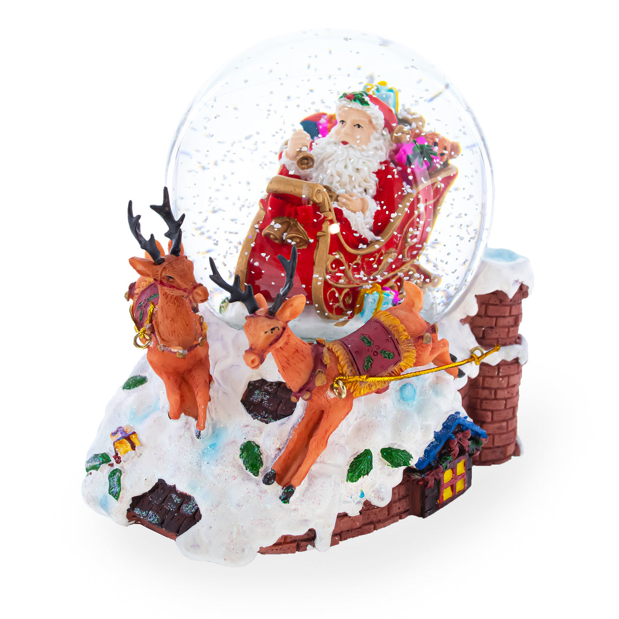 Resin Santa's Gift Delivery Melody: Musical Christmas Water Snow Globe in Multi color Round