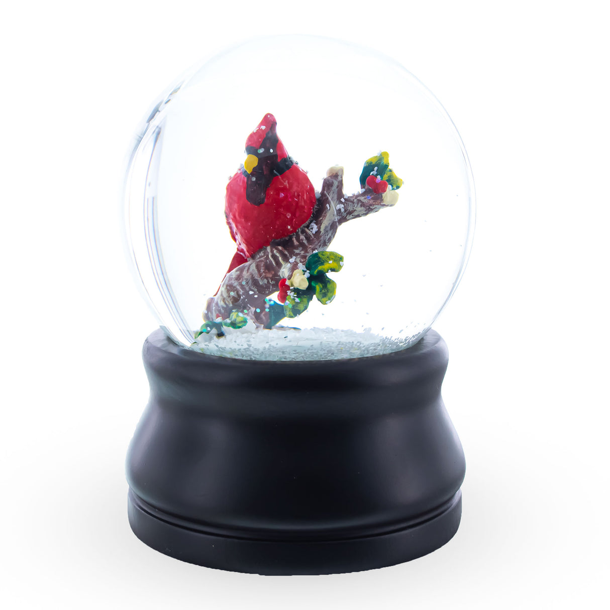 Glass Melodic Red Cardinal Serenade: Musical Water Snow Globe with Tree Branch in Black color Round