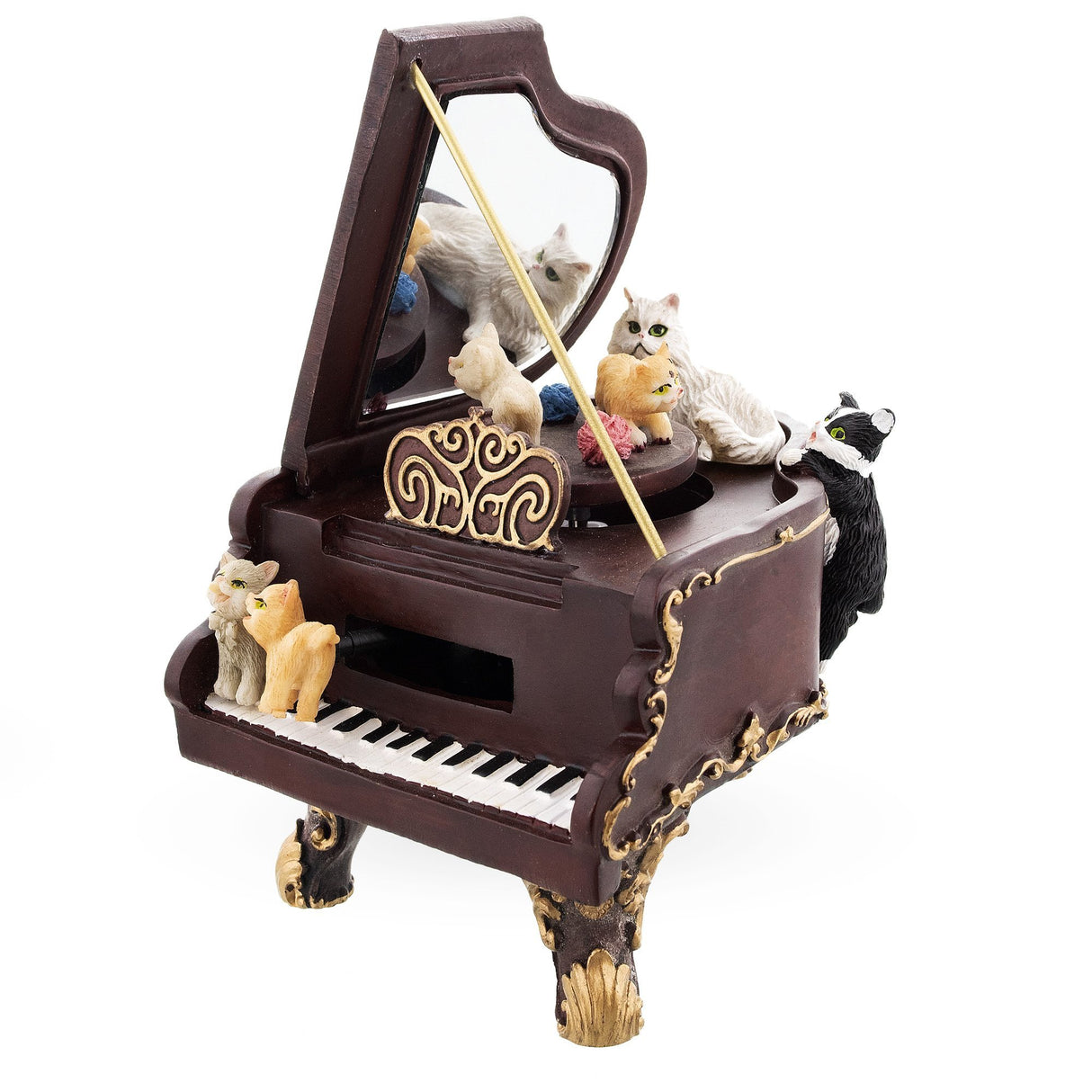 Resin Purrfect Piano Serenade: Animated Musical Figurine with Cats Playing in Brown color