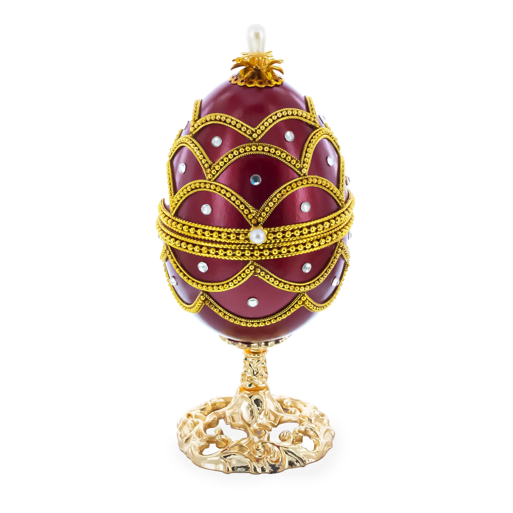 Real Eggshell Royal Inspired Musical Easter Egg 5.4 Inches in Red color Oval