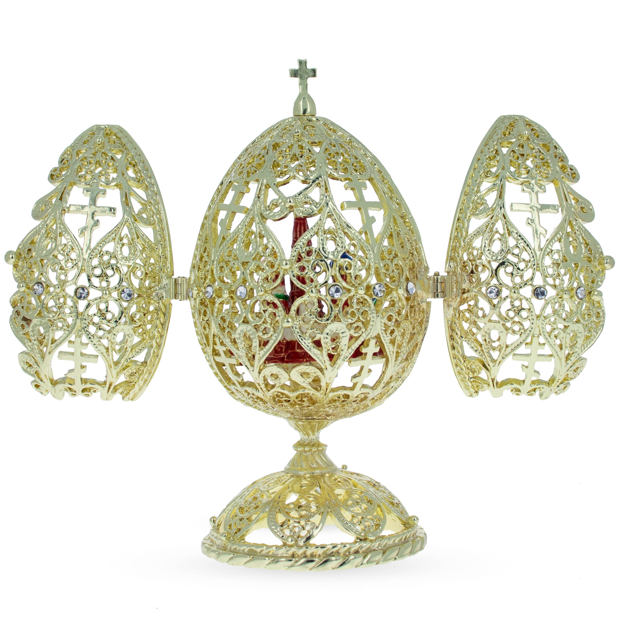 Bejeweled Orthodox Church Easter Egg Golden Figurine in Gold color Oval