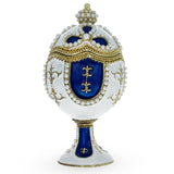 Pewter Pearls on White Enamel Royal Inspired Easter Egg 3.75 Inches in White color Oval