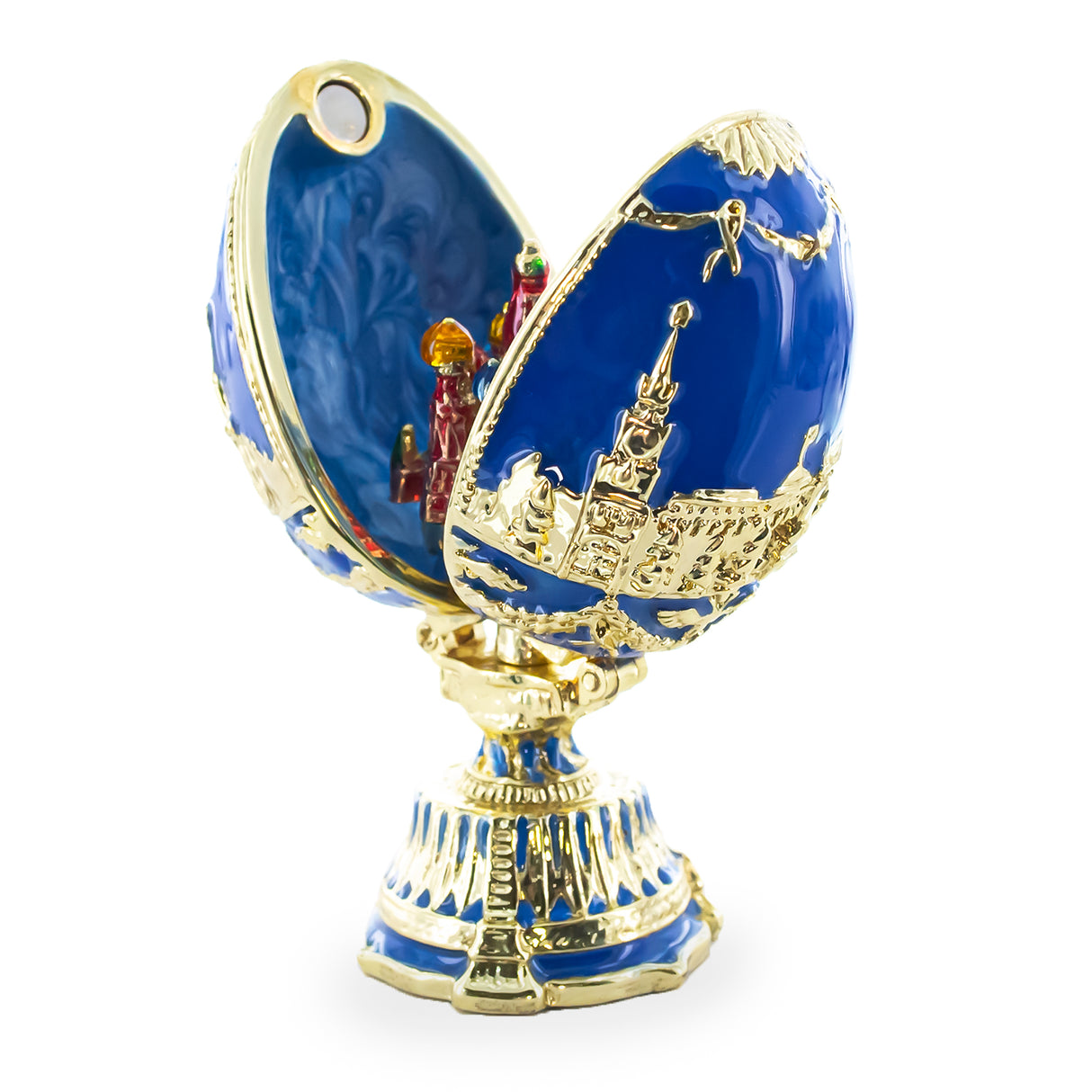 The City Blue Enamel Royal Inspired Easter Egg 2.75 Inches ,dimensions in inches: 2.75 x 3.72 x 2.38