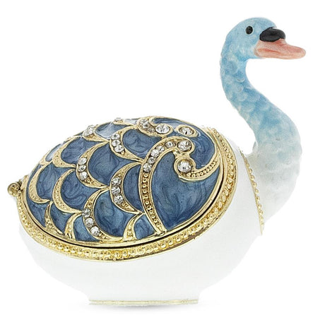 Pewter Jeweled Swan Trinket Box Figurine in Multi color