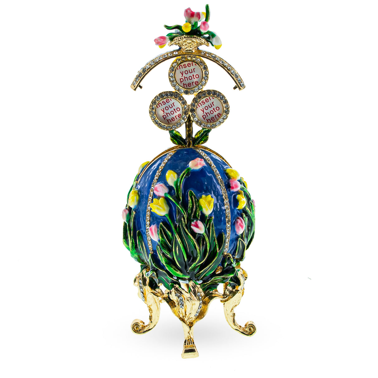 1898 Lilies of the Valley Royal Imperial Easter  Egg 4.75 Inches in Blue color, Oval shape