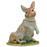 Pewter Bunny Family Trinket Box 3.25 Inches in Multi color