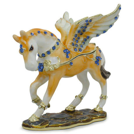 Pewter Jeweled Pegasus Horse Trinket Box Figurine 3.25 Inches in Multi color