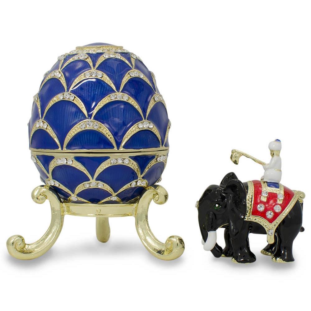 Pewter 1900 Pine Cone Royal Imperial Easter Egg in Blue color Oval