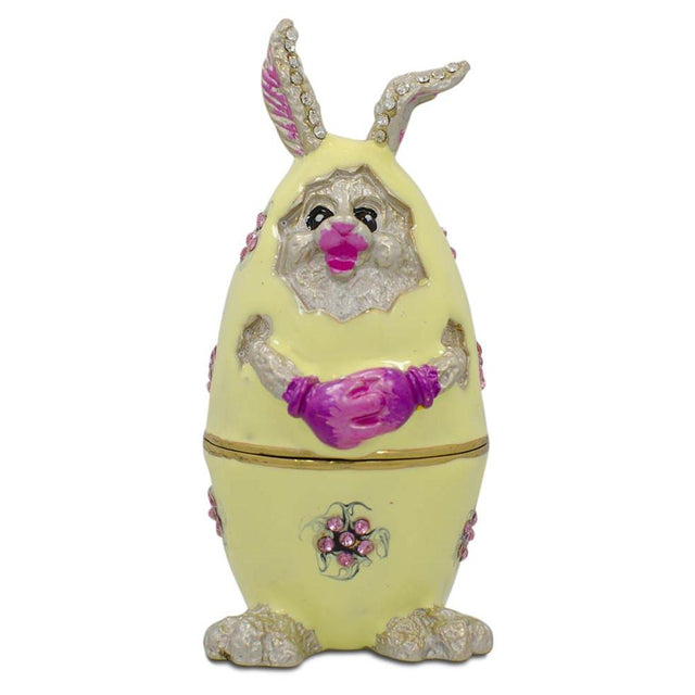 Bunny in the Easter Egg Metal Trinket Box Figurine in Yellow color,  shape