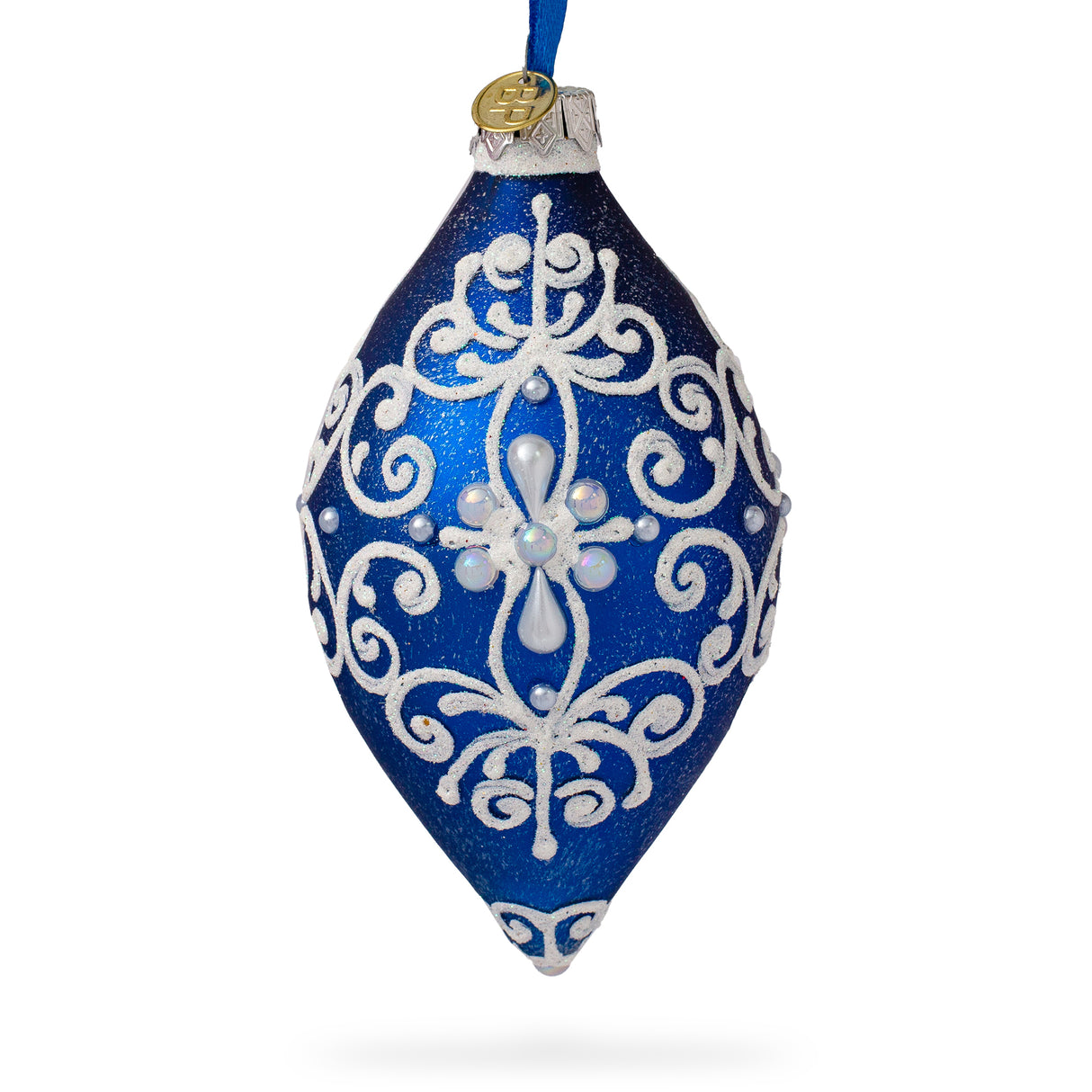 Glass Damask on Blue Glass Rhombus Christmas Ornament in Blue color Rhombus