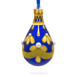 Glass Gold Pattern on Blue Waterdrop Finial Glass Christmas Ornament in Blue color