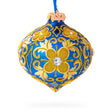 Glass Jeweled Golden Leaves on Blue Glass Onion Finial Christmas Ornament in Blue color Rhombus