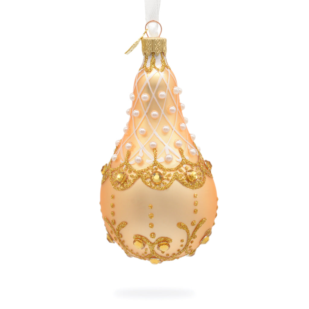 Glass Pearls on Champagne Glass Waterdrop Ornament in Gold color
