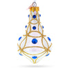 Glass Blue Jewels on Clear Glass Bell Finial Christmas Ornament in White color