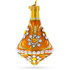 Glass Diamond Jewels on Striped Gold Glass Bell Finial Christmas Ornament in Orange color
