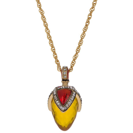 Sunset Glow: 20-Inch Royal Egg Pendant with Faux Amber Stone in Gold color, Oval shape