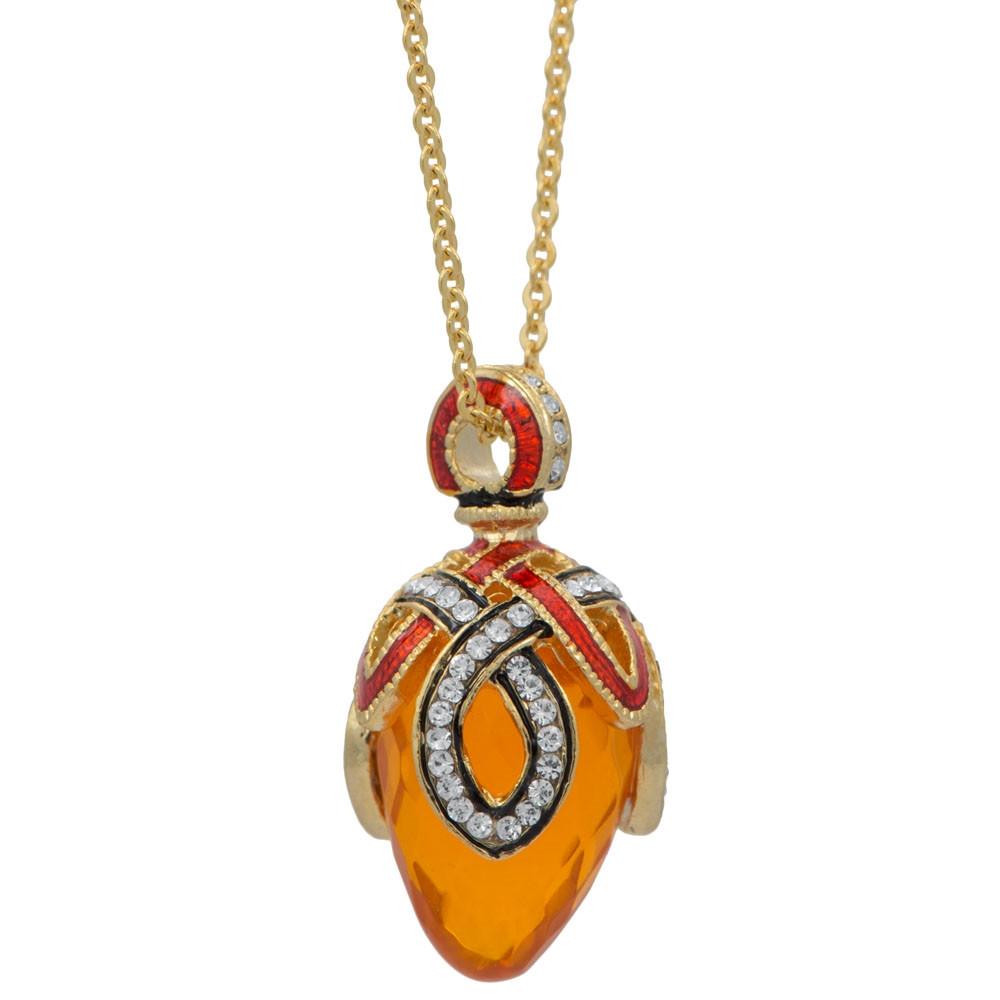 Pewter Sunlit Royal Egg: 20-Inch Crystal Loop Pendant with Yellow Stone in Gold color Oval