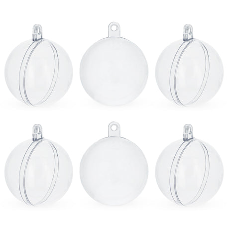 Plastic Set of 6 Clear Plastic Ball Ornaments 1.92 Inches (49 mm) in Clear color Round