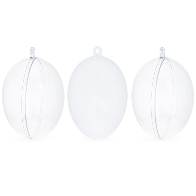 Set of 3 Clear Plastic Egg Ornaments 4.35 Inches (100 mm) in Clear color, Oval shape