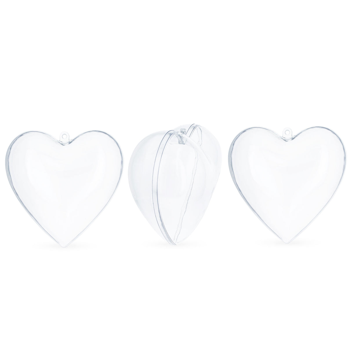 Set of 3 Clear Plastic Heart Ornaments 3.85 Inches (98 mm) in Clear color, Heart shape