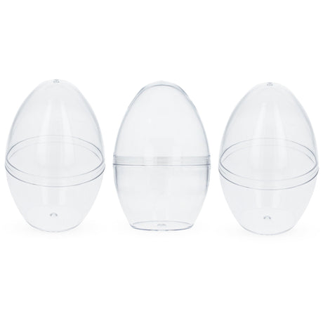 Set of 3 Clear Plastic Standing Egg Ornaments 3.05 Inches (78 mm) in Clear color, Oval shape