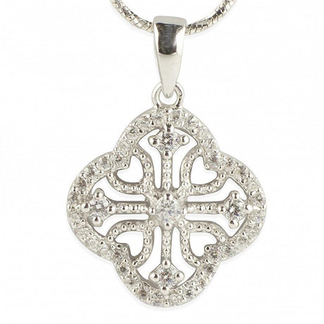Sterling Silver Rhodium Plated CZ Sterling Silver Pendant in Silver color