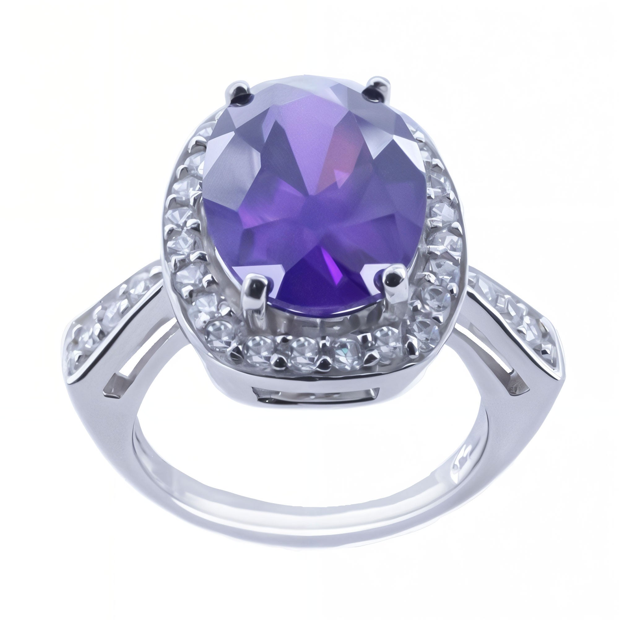 Purple CZ Sterling Silver Ring (Size 7) in Blue color