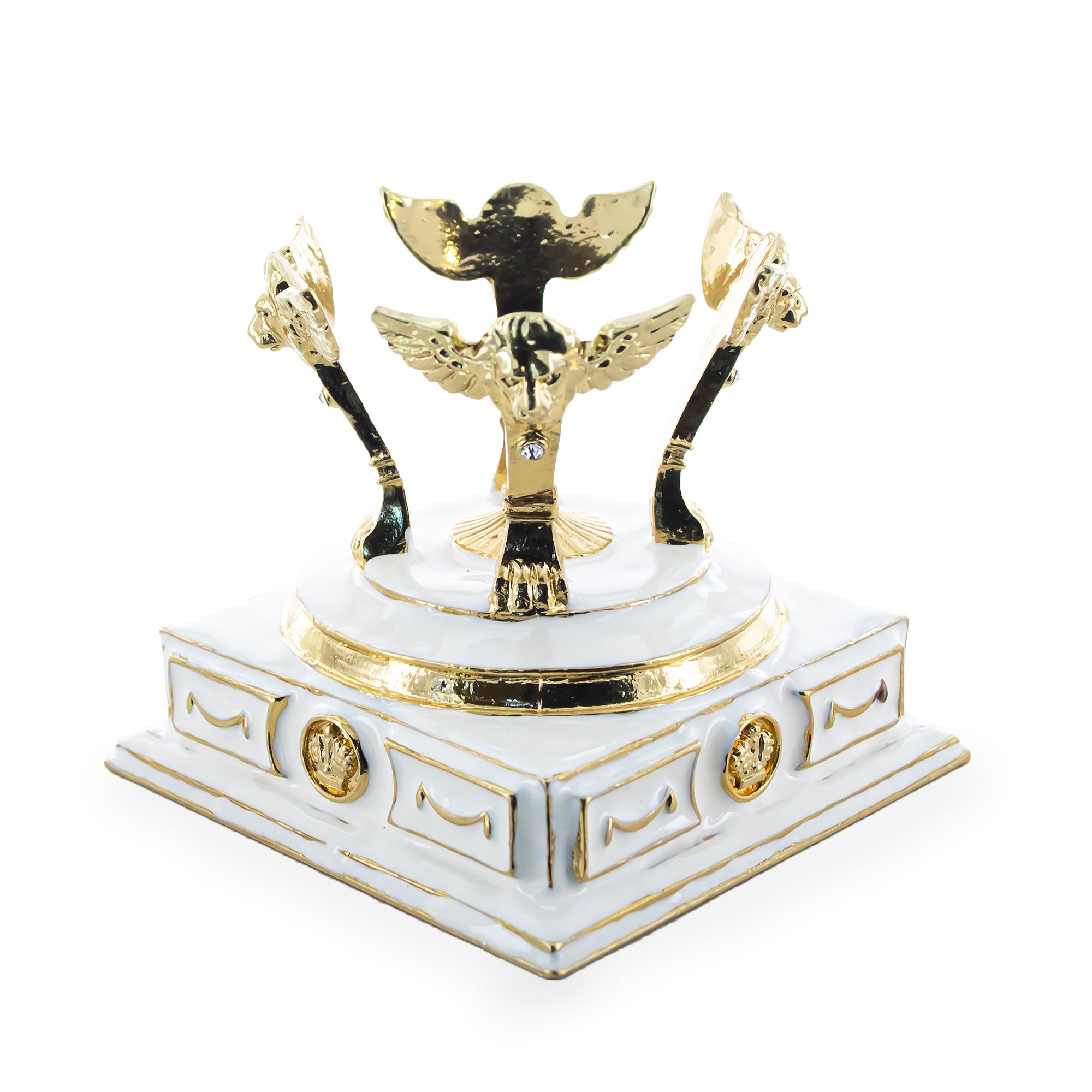 Golden Hands on White Enamel Pedestal Metal Egg Stand Holder Display in White color