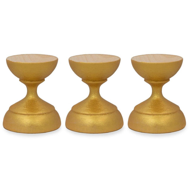 Wood Set of 3 Golden Wooden Ukrainian Easter Egg Stand Holder Display 1.5 Inches in Gold color