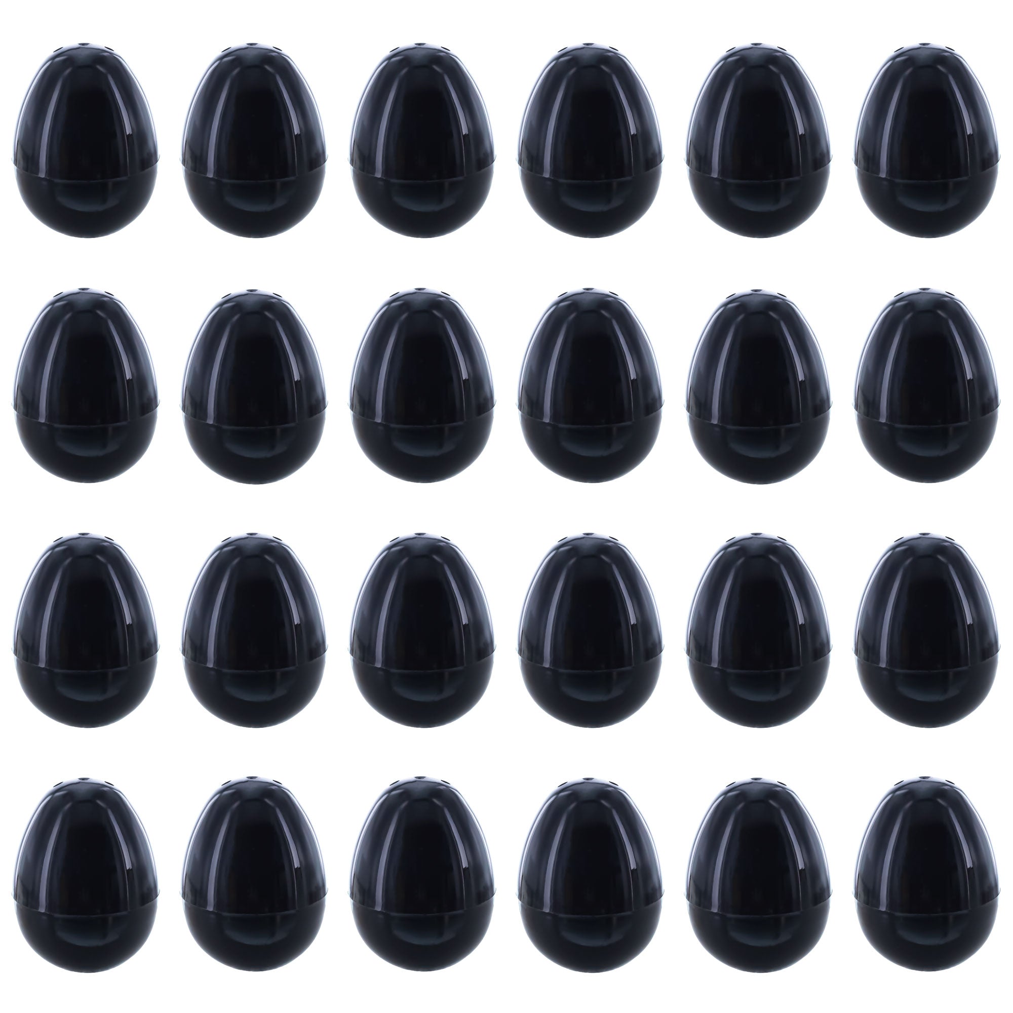 Set of 24 Shiny Glossy Black Plastic Easter Eggs, Each 2.25 Inches in Black color Oval