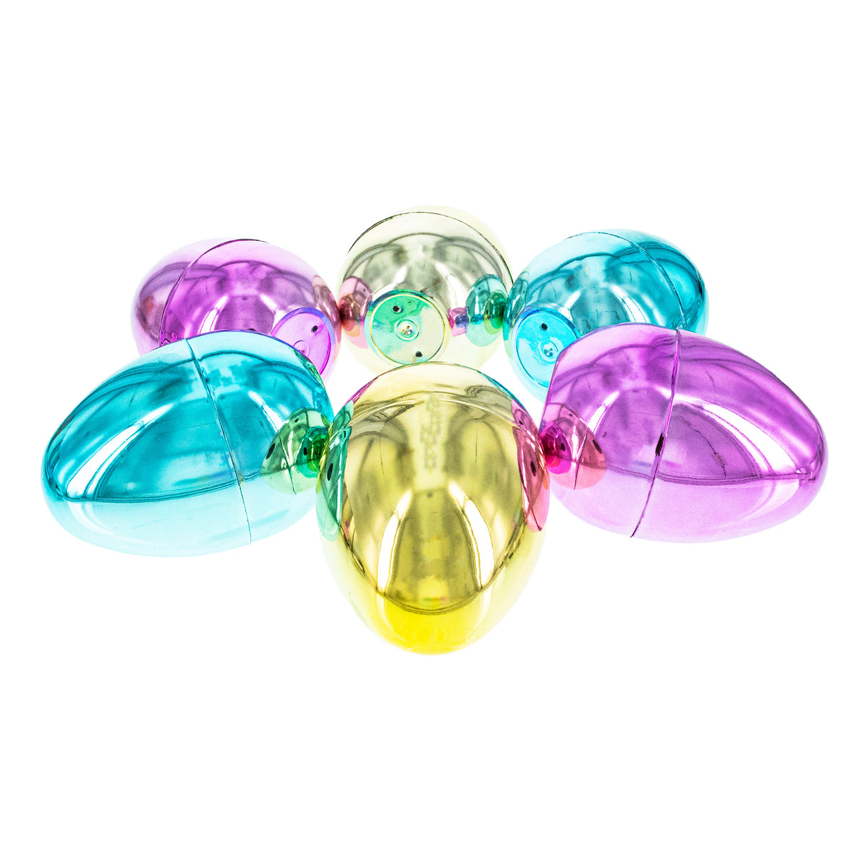Easter Shine and Surprise: Set of 6 Large Fillable Multicolored Metallic Plastic Easter Eggs 4 Inches ,dimensions in inches: 4 x  x 2.95