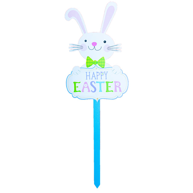 Wood Bunny with Happy Easter Yard Sign 24 Inches in Multi color