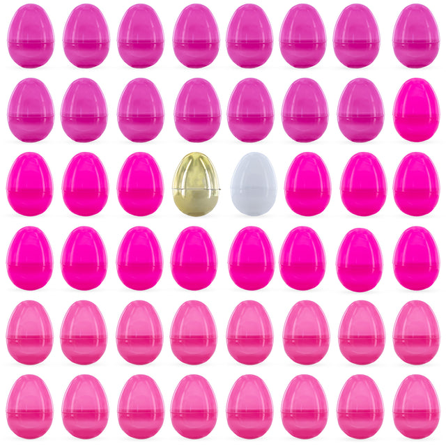 Plastic Set of 46 Pink Plastic Eggs, 1 White Egg, and 1 Gleaming Golden Easter Egg in Pink color Oval