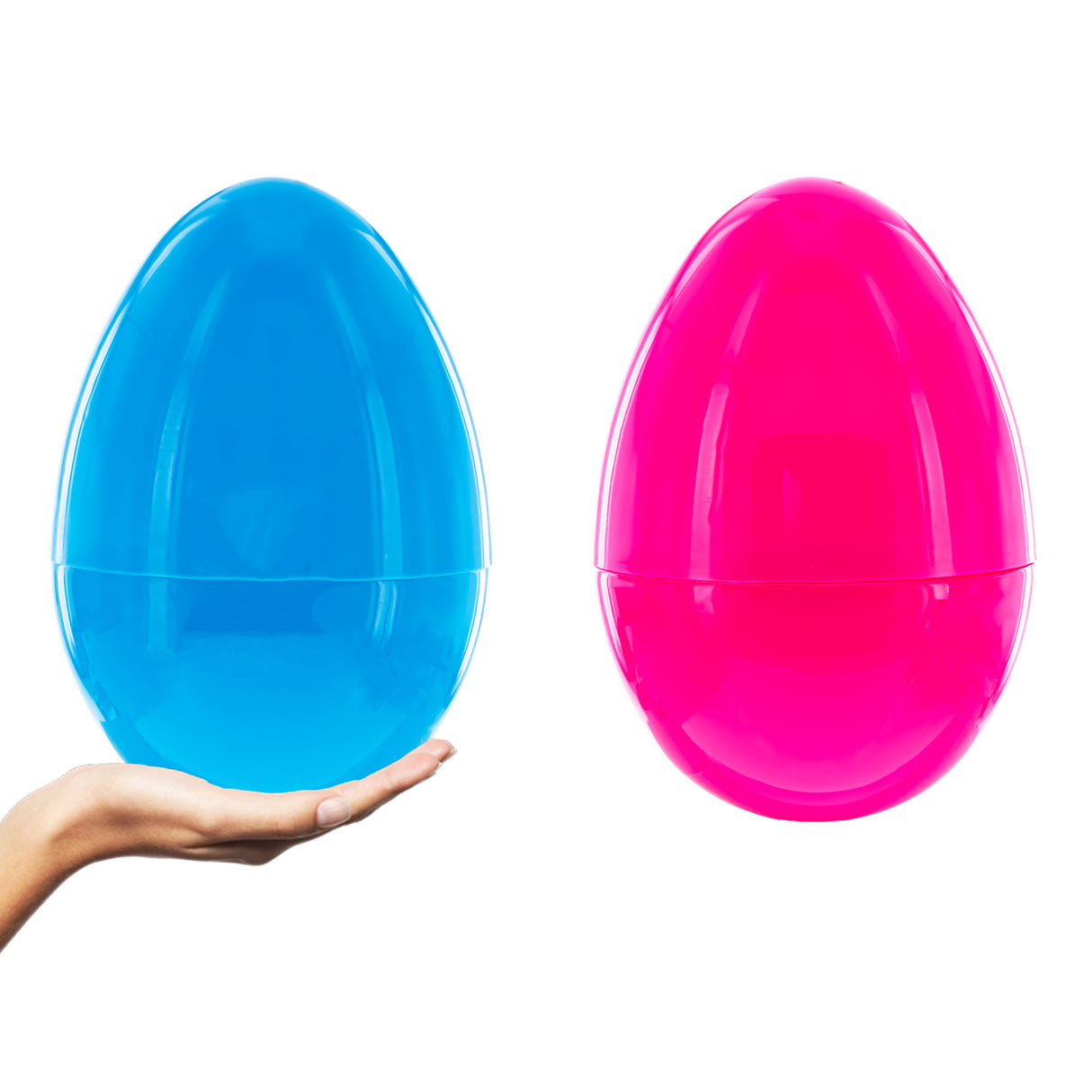 Plastic Set of 2 Pink and Blue Giant Jumbo Size Fillable Plastic Easter Eggs 10 Inches in Blue color Oval