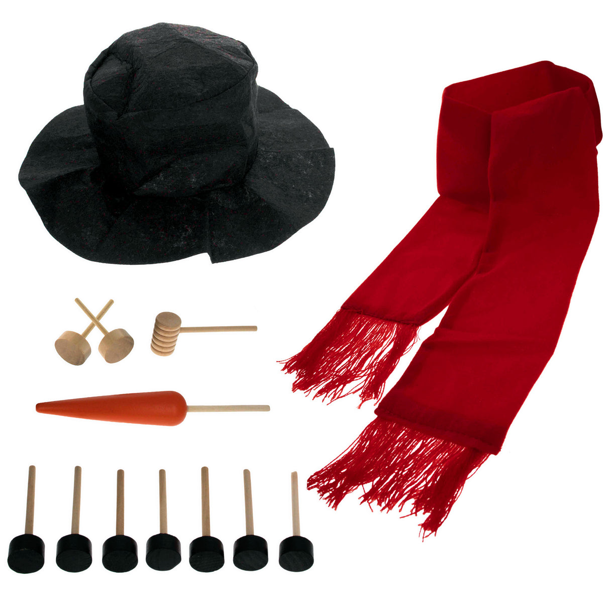 Wood Snowman Creation Kit: 13 Essential Pieces for Frosty Fun in Red color