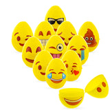 Plastic Set of 12 Facial Expressions Plastic Easter Eggs 2.25 Inches in Yellow color Oval