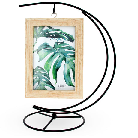 Elegant Moon-Inspired Black Iron Photo Frame on a Stand 6-Inch in Black color,  shape