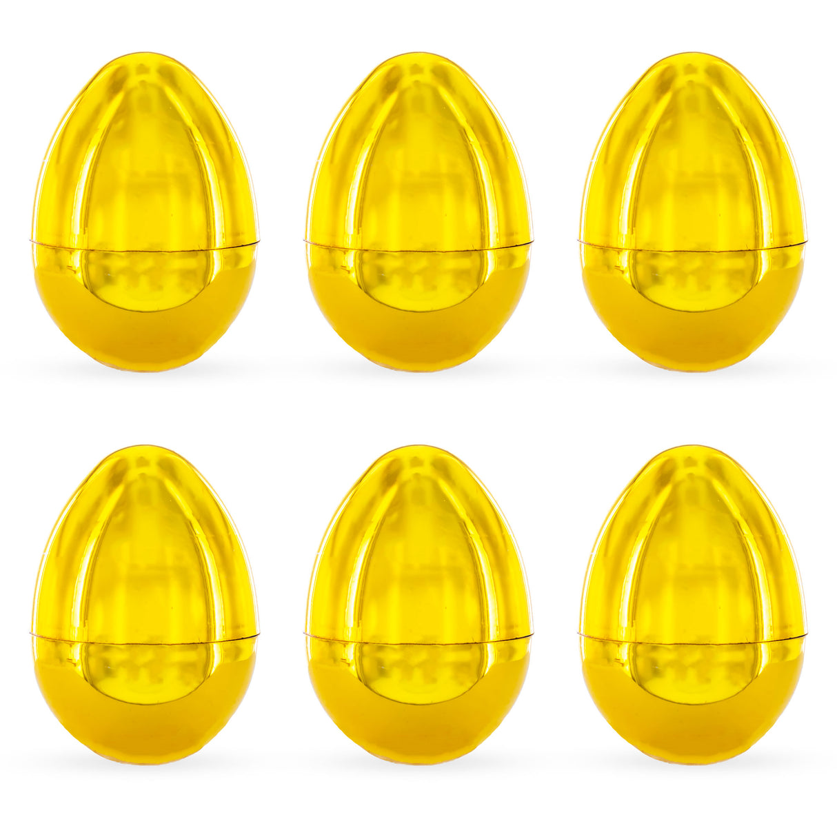 Plastic Set of 6 Shiny Gold-Tone Easter Eggs 2.25 Inches in Gold color Oval