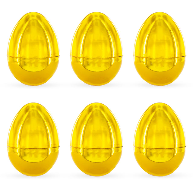 Plastic Set of 6 Shiny Gold-Tone Easter Eggs 2.25 Inches in Gold color Oval