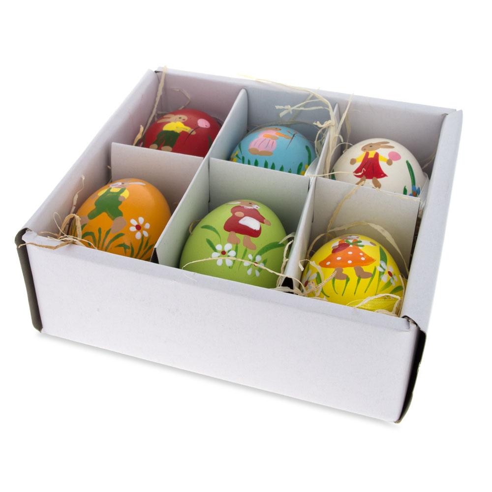 Set of 6 Real Easter Egg Ornaments with Bunnies Decorations ,dimensions in inches: 2.5 x 1.5 x 1.5