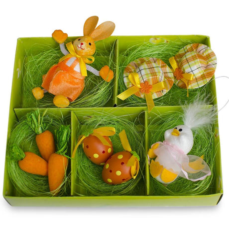 Plastic 9 Easter Bunny, Hats, Eggs, Chick, Carrots Figurines in Multi color