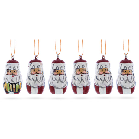 Wood Set of 6 Santa Wooden Christmas Ornaments 1.5 Inches in Red color
