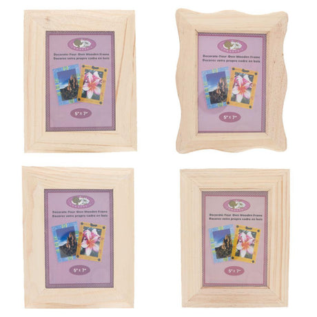 Wood Set of 4 Unfinished Unpainted Wooden Picture Frames 9.5 Inches x 7.5 Inches in Beige color Rectangular
