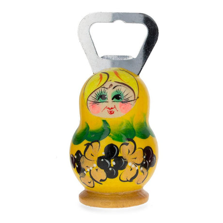 Wood Yellow Doll Bottle Opener 3.7 Inches in Yellow color